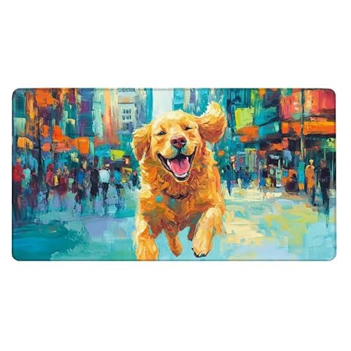 Schreibtischunterlage Hund Mauspad Glücklich Mousepad XXL 700x300X0.3MM, Mouse Pad Wasserdicht Anti-Rutsch mit Vernähte Kanten, Erweiterter Schreibtisch Unterlage für Tastatur und Maus, Office Deko von Dxoaoocc