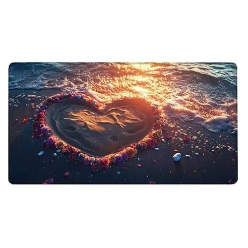 Schreibtischunterlage Liebe Mauspad Strand Mousepad XXL 700x300X0.3MM, Mouse Pad Wasserdicht Anti-Rutsch mit Vernähte Kanten, Erweiterter Schreibtisch Unterlage für Tastatur und Maus, Office Deko von Dxoaoocc