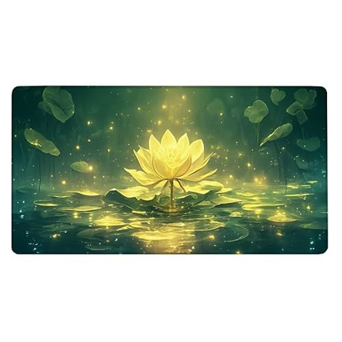 Schreibtischunterlage Lotus Mauspad Lotusblatt Mousepad XXL 1600x800X0.3MM, Mouse Pad Wasserdicht Anti-Rutsch mit Vernähte Kanten, Erweiterter Schreibtisch Unterlage für Tastatur und Maus, Office Deko von Dxoaoocc