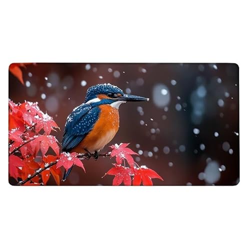 Schreibtischunterlage Vogel Mauspad Ahornblatt Mousepad XXL 1000x500X0.3MM, Mouse Pad Wasserdicht Anti-Rutsch mit Vernähte Kanten, Erweiterter Schreibtisch Unterlage für Tastatur und Maus, Office Deko von Dxoaoocc