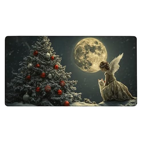 Schreibtischunterlage Weihnachtsbaum Mauspad Mond Mousepad 1200x600X0.3MM, Mouse Pad Wasserdicht Anti-Rutsch mit Vernähte Kanten, Erweiterter Schreibtisch Unterlage für Tastatur und Maus, Office Deko von Dxoaoocc