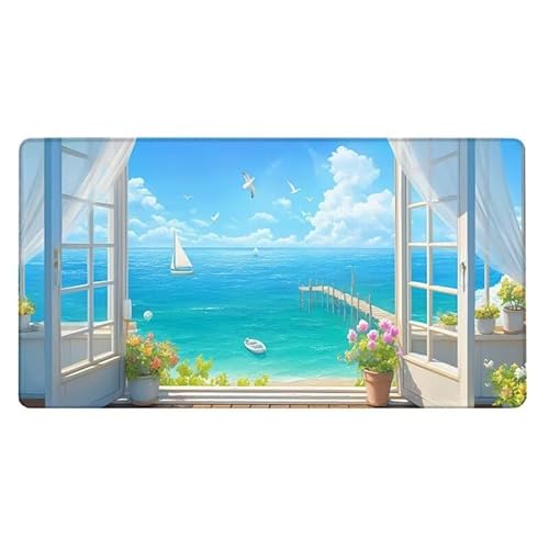 Segelboot Mousepad 500x250X0.3MM XXL Mauspad Strand Schreibtisch unterlage mit Vernähte Kanten - rutschfeste Gummibasis - Wasserdicht Mouse Pad für Desk Deko Aesthetic, Weihnachten Geschenke von Dxoaoocc