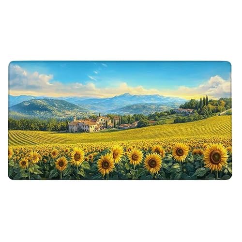 Sonnenblume Mousepad 500x250X0.3MM XXL Mauspad Kabine Schreibtisch unterlage mit Vernähte Kanten - rutschfeste Gummibasis - Wasserdicht Mouse Pad für Desk Deko Aesthetic, Weihnachten Geschenke von Dxoaoocc