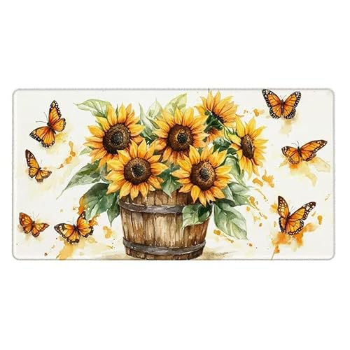 Sonnenblume Mousepad 800x300X0.3MM XXL Mauspad Schmetterling Schreibtisch unterlage mit Vernähte Kanten - rutschfeste Gummibasis - Wasserdicht Mouse Pad für Desk Deko, Geschenke für Frauen -8115 von Dxoaoocc