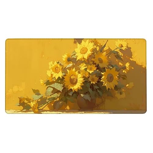 Sonnenblume Mousepad 800x400X0.3MM XXL Mauspad Gelb Schreibtisch unterlage mit Vernähte Kanten - rutschfeste Gummibasis - Wasserdicht Mouse Pad für Desk Deko Aesthetic, Weihnachten Geschenke von Dxoaoocc