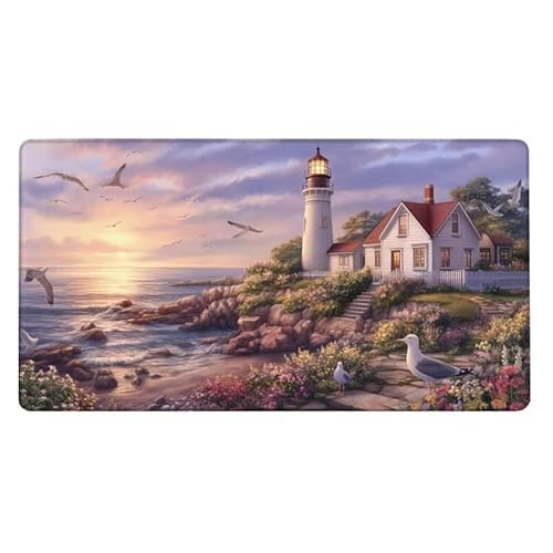 Sonnenuntergang Mousepad 800x300X0.3MM XXL Mauspad Leuchtturm Schreibtisch unterlage mit Vernähte Kanten - rutschfeste Gummibasis - Wasserdicht Mouse Pad für Desk Deko Aesthetic, Geschenke für Frauen von Dxoaoocc