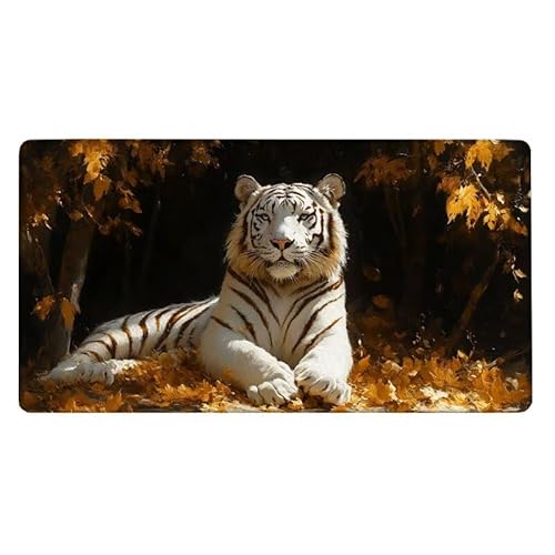 Tiger Mousepad 1000x500X0.3MM XXL Mauspad Blätter Schreibtisch unterlage mit Vernähte Kanten - rutschfeste Gummibasis - Wasserdicht Mouse Pad für Desk Deko Aesthetic, Weihnachten Geschenke für Frauen von Dxoaoocc