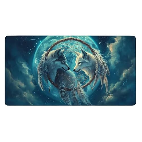 Traumfänger Mousepad 1600x800X0.3MM XXL Mauspad Wolf Schreibtisch unterlage mit Vernähte Kanten - rutschfeste Gummibasis - Wasserdicht Mouse Pad für Desk Deko Aesthetic, Weihnachten Geschenke von Dxoaoocc