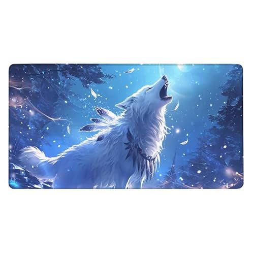 Wolf Mousepad 700x300X0.3MM XXL Mauspad Feder Schreibtisch unterlage mit Vernähte Kanten - rutschfeste Gummibasis - Wasserdicht Mouse Pad für Desk Deko, Weihnachten Geschenke für Frauen -8234 von Dxoaoocc