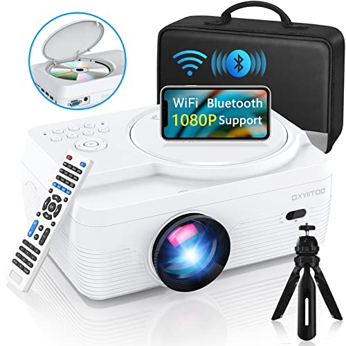 Neuer WiFi Beamer Full HD Bluetooth Projector Built-in DVD Player, Tragbare Mini DVD Beamer 250 Zoll Heimkino, 4K-Unterstützung, 12000LM 1080P, Kompatibel mit iOS/Android/TV-Stick/PS4/HDMI (201S) von Dxyiitoo