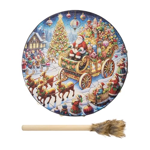 Christmas Shaman Drums, Christmas Drum Decorations, Atmosphere Beating Drums, Snowman Santa Claus Drums, Elk Drums Christmas Props, 10 Inch Christmas Drums, Shaman Drums With Drumsticks, von Dybnuhoc