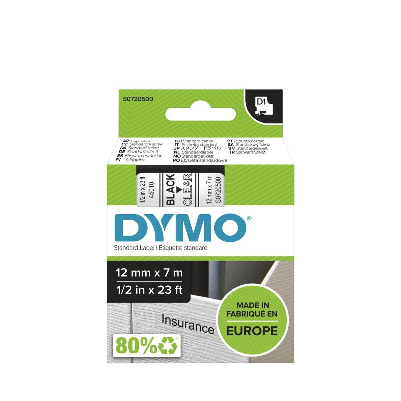 DYMO® Original D1-Schriftband für LabelManager™ 12mm x 7m - schwarz auf trans... von Dymo