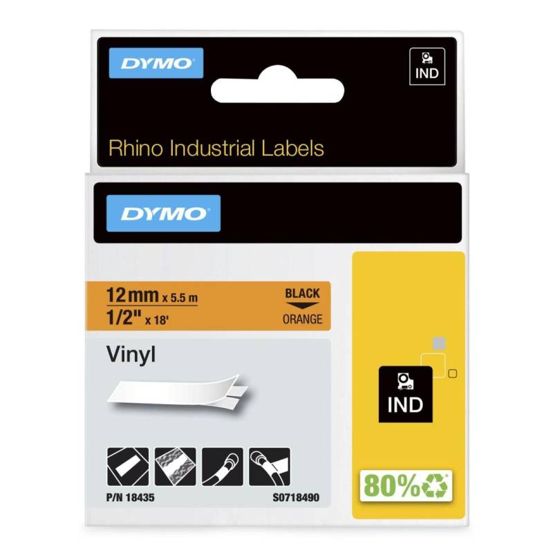 DYMO® Original IND-Schriftband für Rhino, farbiges Vinyl - schwarz auf orange von Dymo