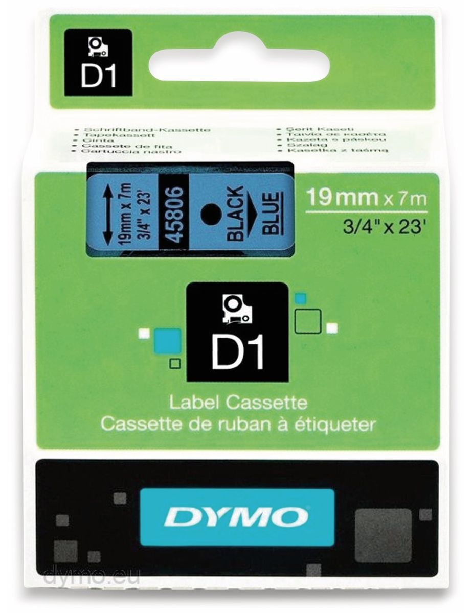 DYMO Beschriftungsband D1 für LabelManager, schwarz auf blau, Standard, 19 mm von Dymo