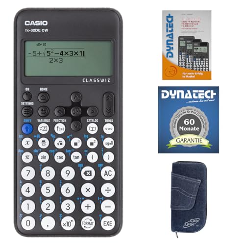 Casio FX-82 DE CW mit Jeans-Tasche dunkelblau, Arbeitsheft + Garantieverlängerung von DynaTech