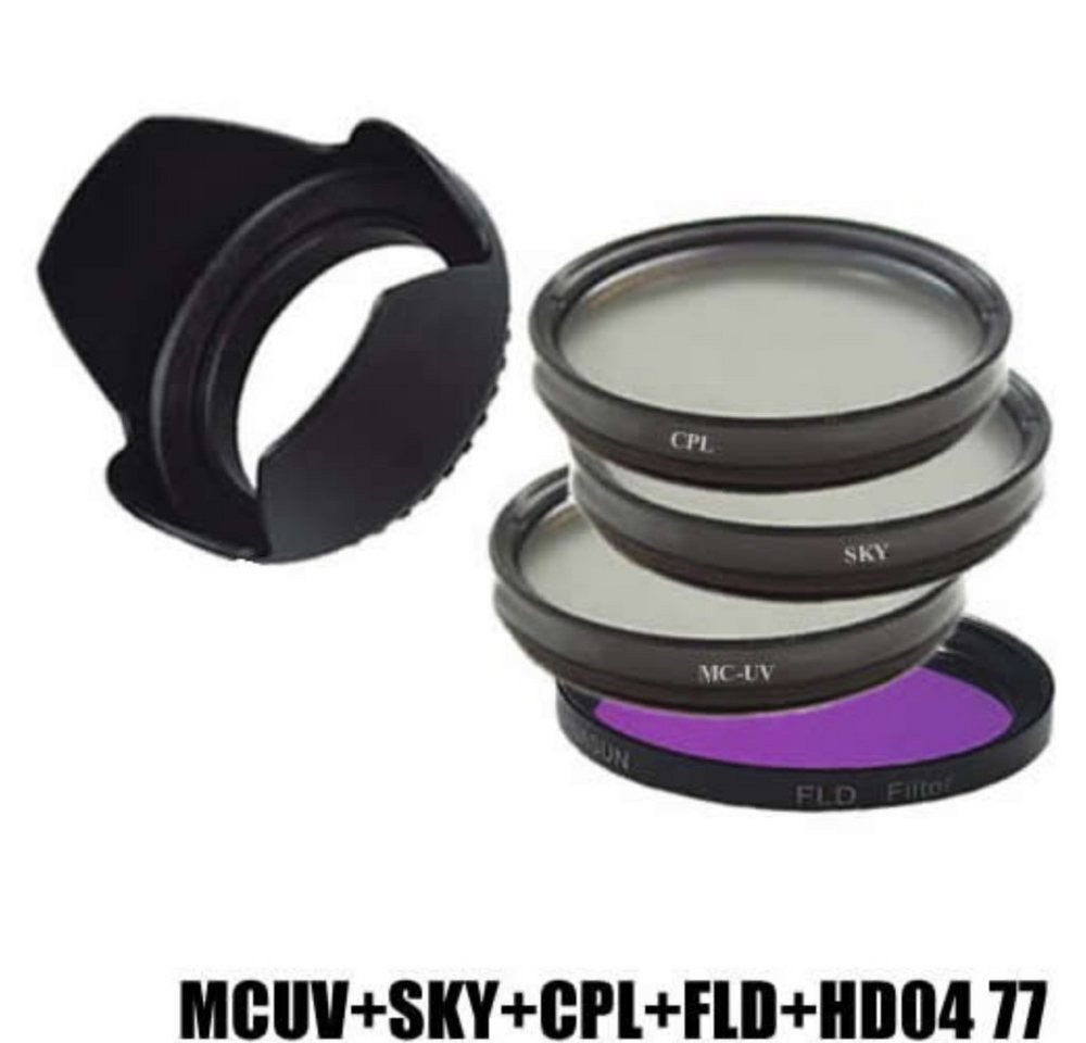 Dynasun Filter MCUV+SKY+CPL+FLD+HD04 Durchmesser 77 Foto-Filter-Sets (MCUV UV-MC Multicoating Skylight CPL FLD HD04 Petal Tulip Sonnenblende) von Dynasun