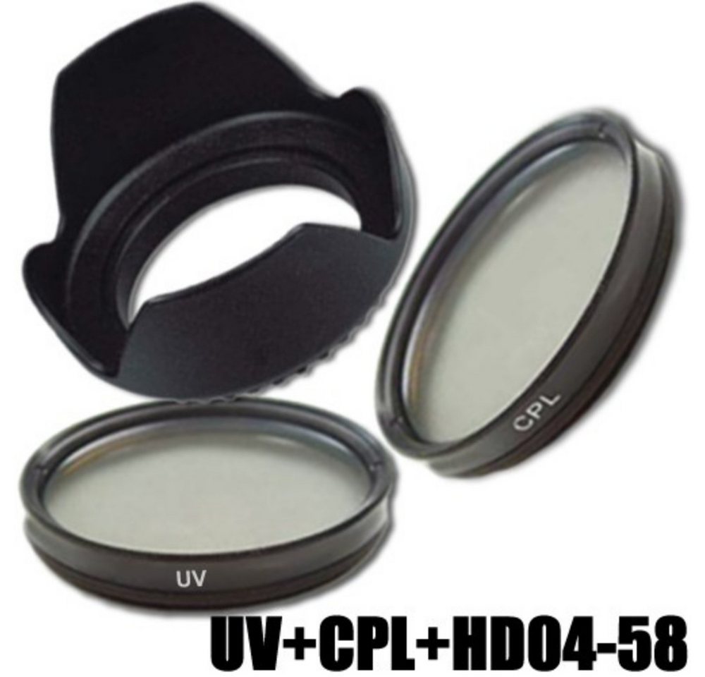 Dynasun Filter set UV + CPL + HD04 Durchmesser 58 Foto-Filter-Sets (UV-Ultraviolett-Filter + CPL C-PL + HD04 Petal Tulip Sonnenblende) von Dynasun