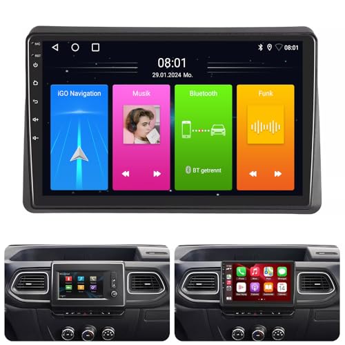 Android Autoradio Mit GPS Navi HD Bildschirm Touch Display Radio Ersatz für NV400 Pritsche/Fahrgestell X62 X62B/Vauxhall Opel Movano B Kipper/Renault Master Kombi MK3 FD JD JV FV EV HV UV ED HD UD von Dynavsal