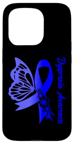 Hülle für iPhone 15 Pro Unterstützung für Dyspraxia Awareness Schmetterlingsblumen mit blauem Band von Dyspraxia Awareness Products (Lwaka)