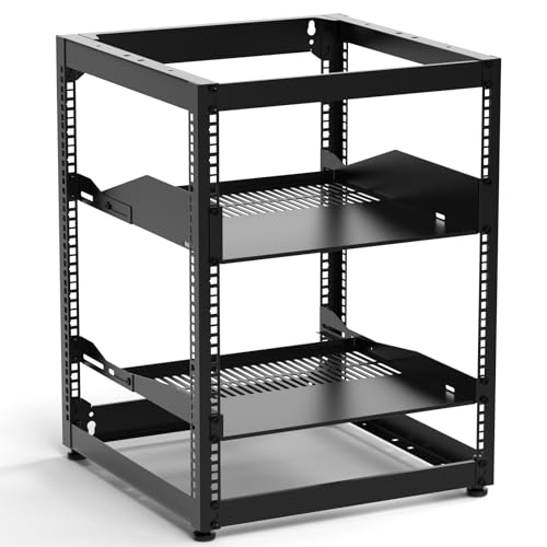 E-SDS 12U Open Frame Netzwerk-Rack für Server & AV-Ausrüstung, wandmontierbares Netzwerk-Server-Rack für Computer- und IT-Geräte, inklusive 1U/2U belüfteten Regalen von E-SDS