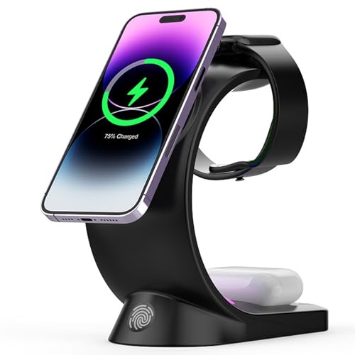 E-THOL 3-in-1 kabellose Ladestation für Apple Watch und iPhone, Wireless Charger/Schnellladegerät für iPhone 16/16 Pro Max/15/14/13/12, Apple Watch und AirPods/AirPod Pro (Schwarz) von E-THOL