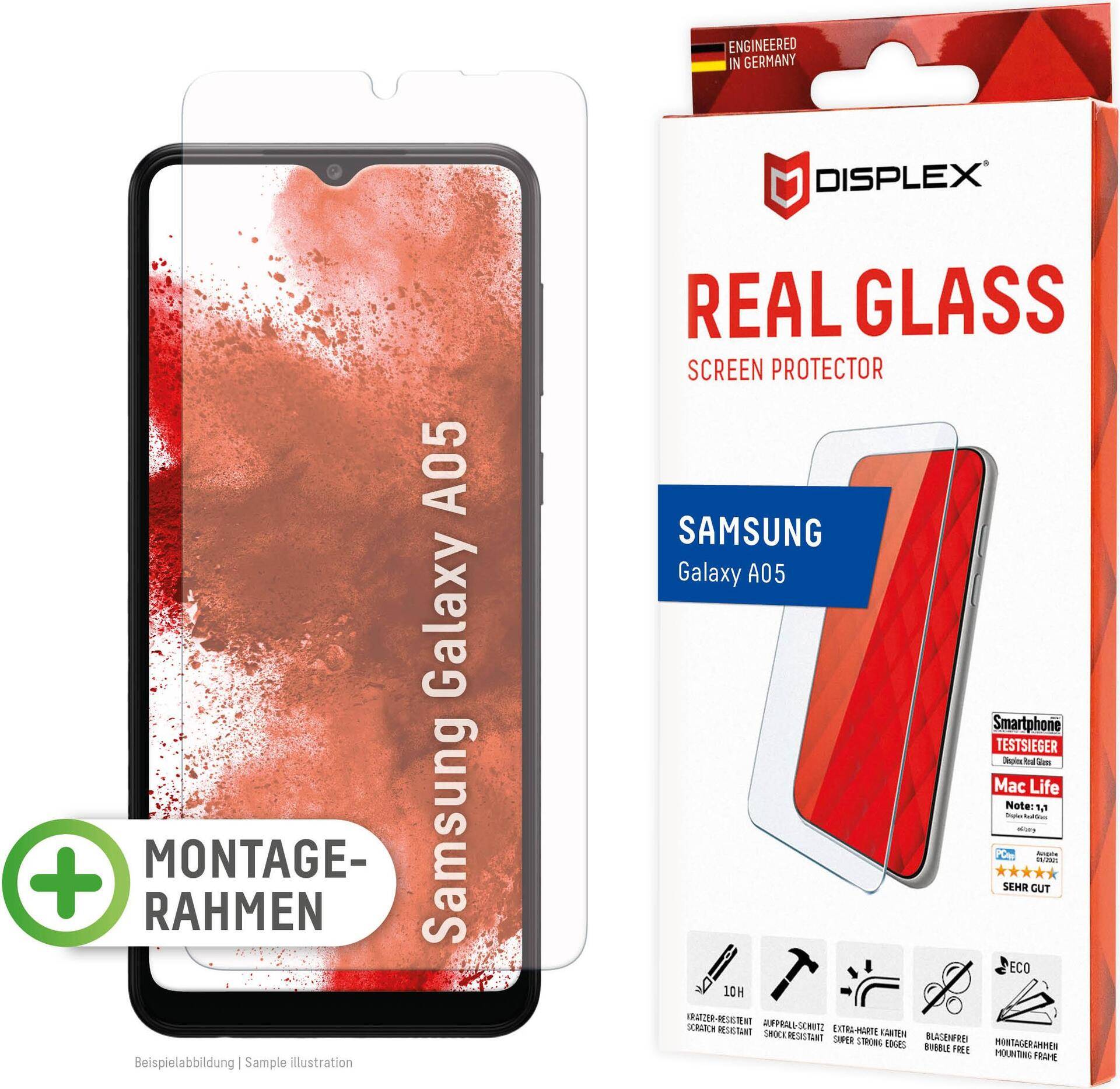 Displex Panzerglas (10H - 2D) für Samsung Galaxy A05 - Eco-Montagerahmen - kratzer-resistent - Samsung - Galaxy A05 - Trockene Anwendung - Staubresistent - Schlagfest - Kratzresistent - Schockresistent - Transparent - 1 Stück(e) (01884) von E.V.I.