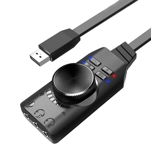 USB-Soundkarte, 7.1 Kanal Stummschalt-Taste Lautstärkeregler 3,5mm Anschluss Externe Stereo-Soundkarte für PC Laptop und Headsets von EALRIDV