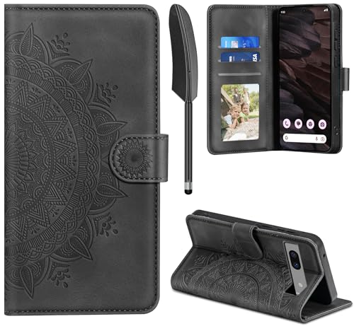 EASDNB Lederhülle für Google Pixel 7A Hülle, Handyhülle für Pixel 7A Flip Wallet PU Leder Case [Kartenfach] [Magnet] [Standfunktion] Prägung Klapphülle Schutzhülle für Google Pixel 7A, Schwarz von EASDNB