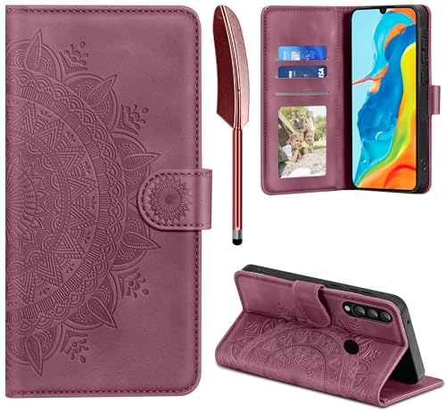 EASDNB Lederhülle für Huawei P30 Lite Hülle, Handyhülle für P30 Lite Flip Wallet PU Leder Case [Kartenfach] [Magnet] [Standfunktion] Prägung Klapphülle Schutzhülle für Huawei P30 Lite, Weinrot von EASDNB