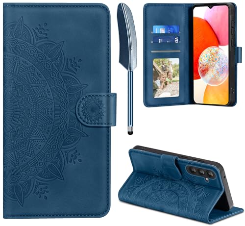 EASDNB Lederhülle für Samsung Galaxy A14 Hülle, Handyhülle für Galaxy A14 Flip Wallet PU Leder Case [Kartenfach] [Magnet] [Standfunktion] Prägung Klapphülle Schutzhülle für Samsung A14, Dunkelblau von EASDNB