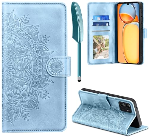 EASDNB Lederhülle für Xiaomi Redmi 13C Hülle, Handyhülle für Redmi 13C/ Poco C65 Flip Wallet PU Leder Case [Kartenfach] [Magnet] [Standfunktion] Klapphülle Schutzhülle für Redmi 13C, Himmelblau von EASDNB