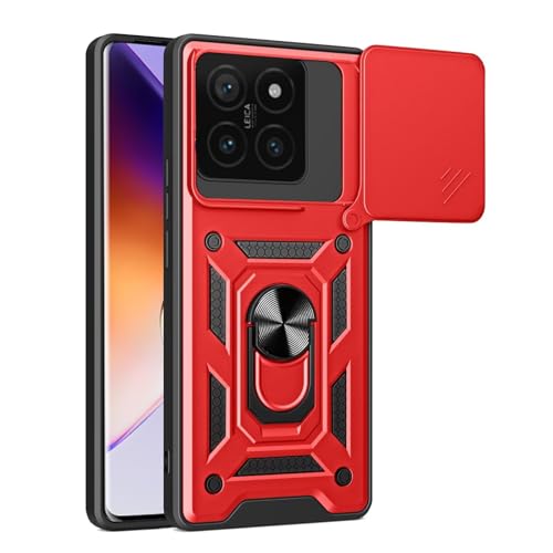 EASSGU Armor Hülle für Xiaomi MI 14T Pro (6.67" Inches), Harte PC Silikon Ringständer Handyhülle mit Magnetfuß - Rot von EASSGU