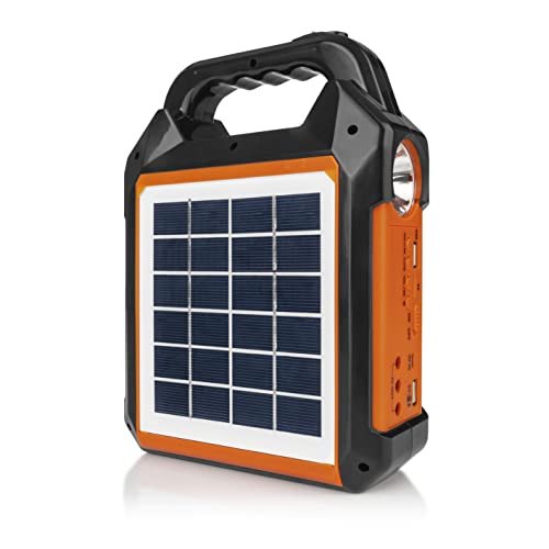 EASYmaxx Solar-Generator Kit 4500mAh | 2 Auflademodi: Solarpanel oder USB | Zum Aufladen von Handy, Powerbank, u.v.m. | Integriertes FM-Radio und Lautsprecher inkl. [Schwarz/Orange] von EASYmaxx