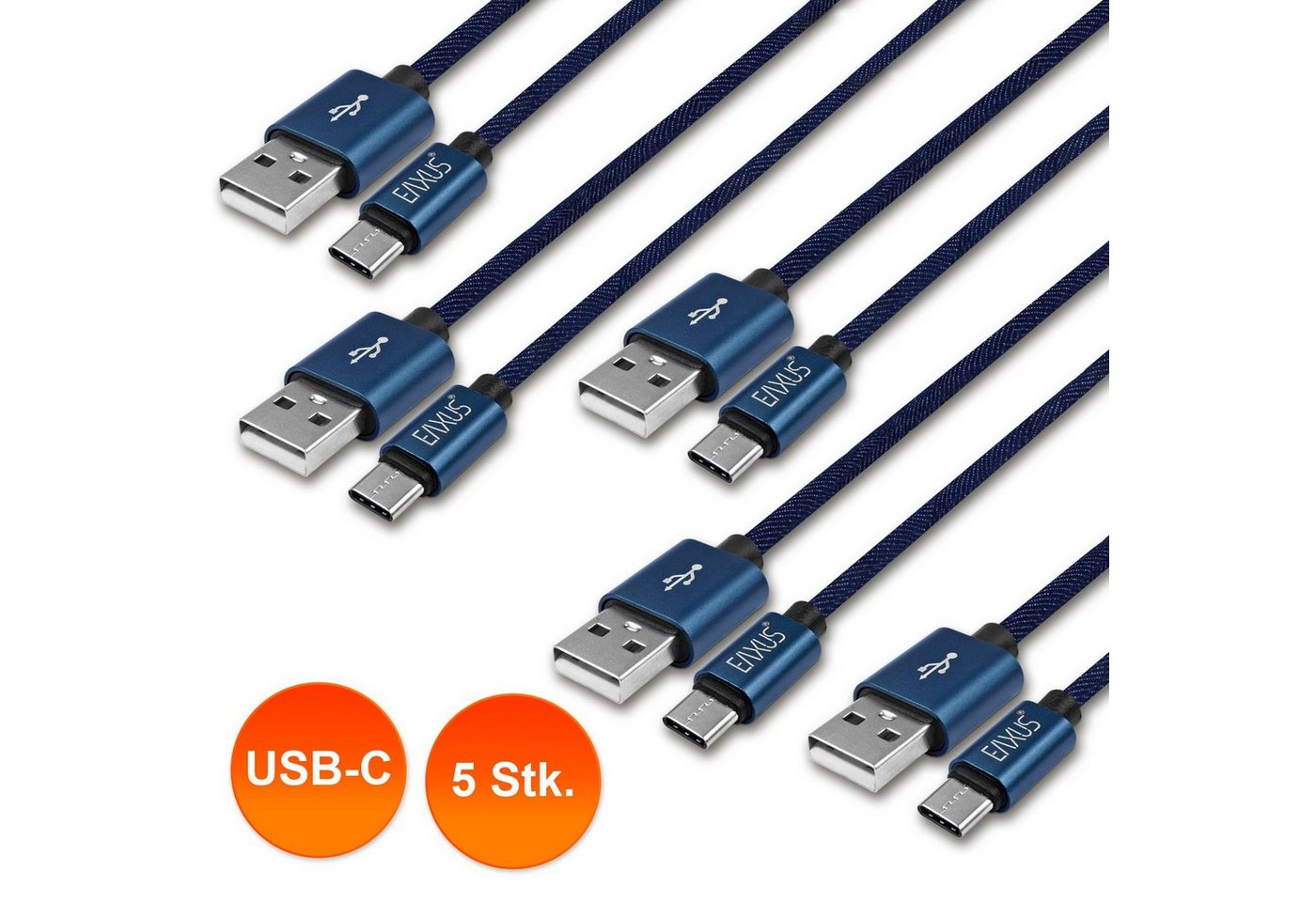 EAXUS 1 Meter USB-C Kabel im Jeans-Look USB-Kabel, USB Typ A, USB-C, (100 cm), Anti-Bruch Nylon, für Smartphones & Tablets, Lade- & Datenkabel von EAXUS