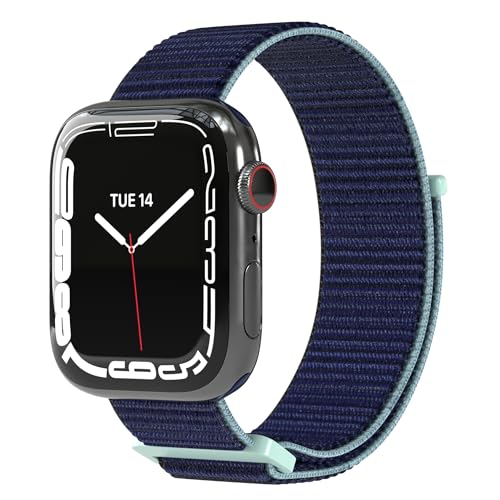 EAZY CASE Ersatzarmband kompatibel mit Apple Watch 42mm 44mm 45mm 49mm verstellbares Wechselarmband aus Nylon Loop für Apple Watch Serie 9 8 7 6 5 4 3 2 1 SE Ultra für Damen Herren Blau von EAZY CASE