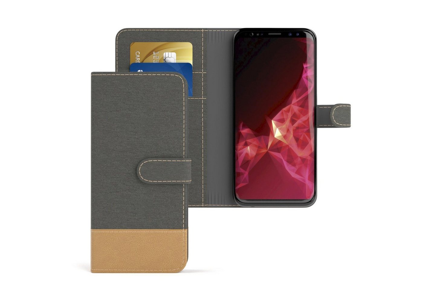 EAZY CASE Handyhülle Bookstyle Jeans für Samsung Galaxy S9 5,8 Zoll, Handytasche zum Aufklappen mit Standfunktion flipcase Grau Anthrazit von EAZY CASE