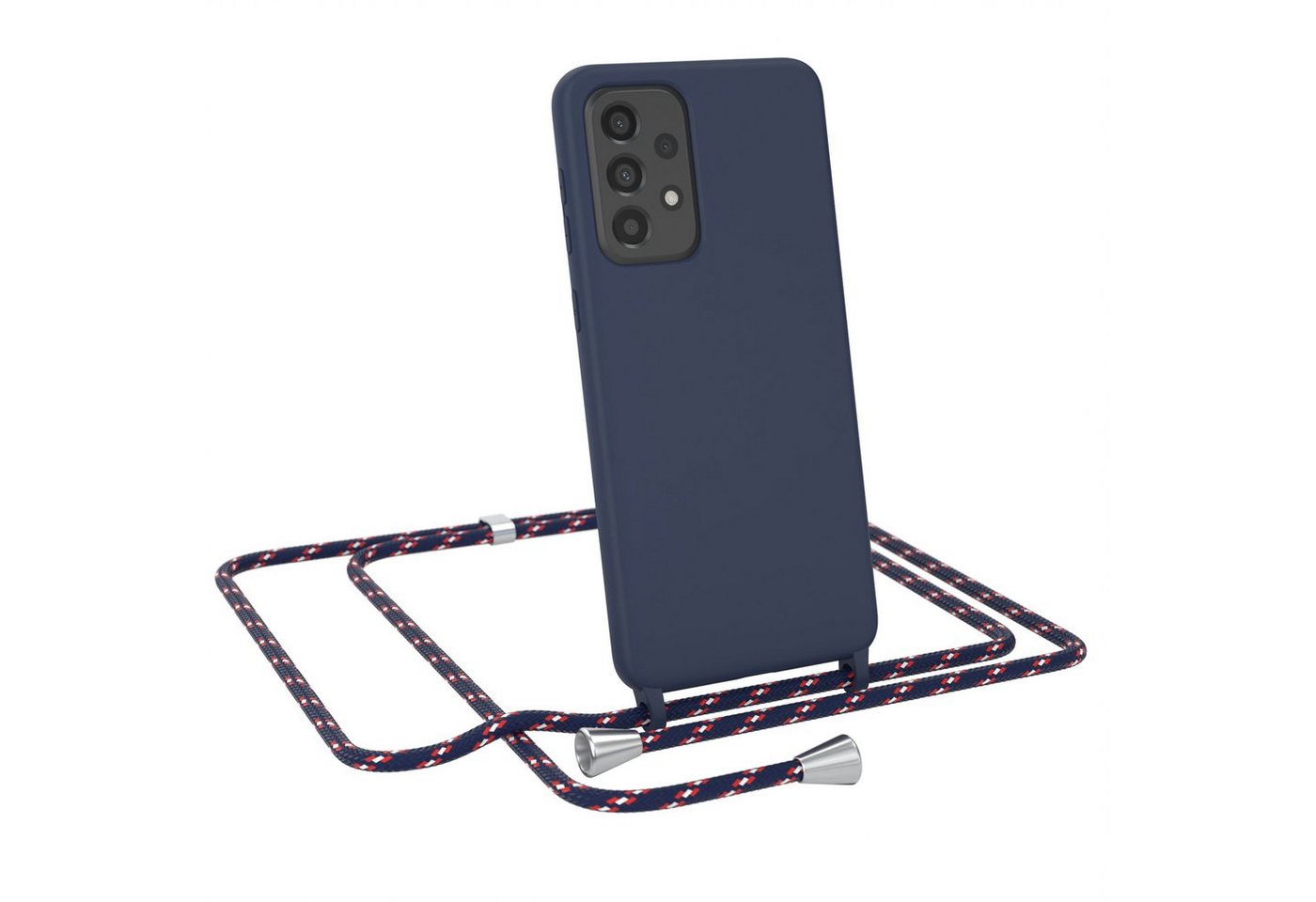 EAZY CASE Handykette Runde Silikon Kette für Samsung Galaxy A33 5G 6,4 Zoll, Hülle mit Band 2in1 Handyband Etui Case Kordel Navy Blau Camouflage von EAZY CASE