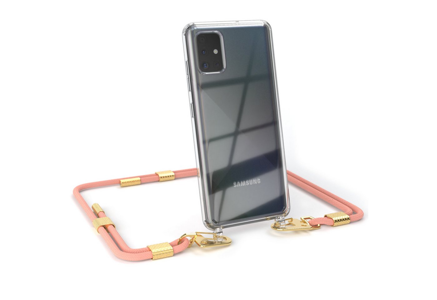 EAZY CASE Handykette Silikonhülle mit Kette Rund für Samsung Galaxy A51 6,5 Zoll, Handytasche durchsichtige Silikon Hülle mit Umhängeband Altrosa Coral von EAZY CASE