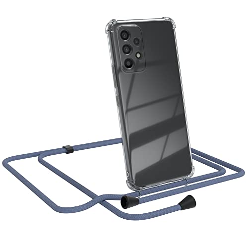 EAZY CASE Handykette kompatibel mit Samsung Galaxy A53 (5G) Handyhülle mit Umhängeband, Handykordel mit Schutzhülle, Silikonhülle, Hülle mit Band, Stylische Kette mit Hülle, EIS Blau - Clips Schwarz von EAZY CASE