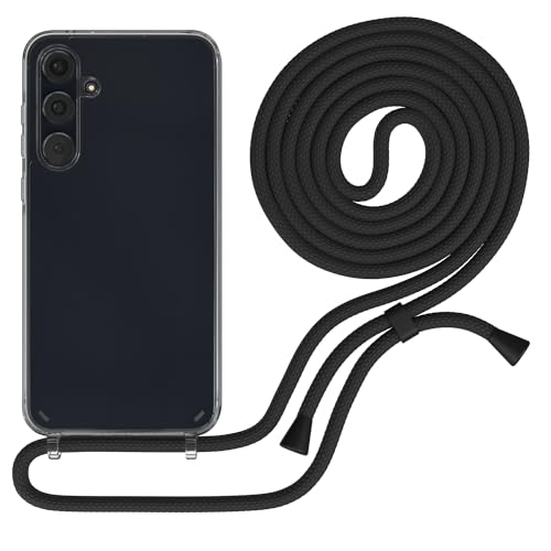 EAZY CASE - Handykette kompatibel mit Samsung Galaxy A55 Kette zum Umhängen für Galaxy A55 Hülle mit Band aus Silikon stoßfeste transparente Handyhülle als Fallschutz in Schwarz - Clips Schwarz von EAZY CASE