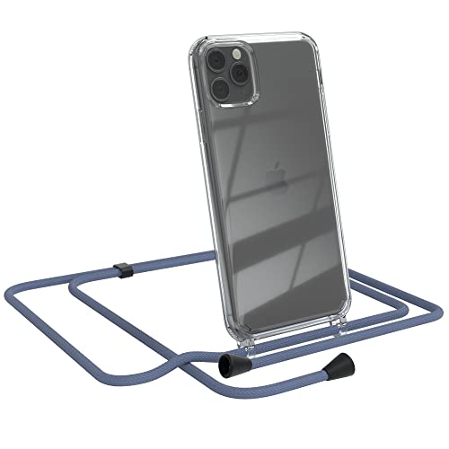 EAZY CASE Handykette kompatibel mit iPhone 11 Pro Max Handyhülle mit Umhängeband, Handykordel mit Schutzhülle, Silikonhülle, Hülle, Stylische Kette für Smartphone, EIS Blau - Clips Schwarz von EAZY CASE