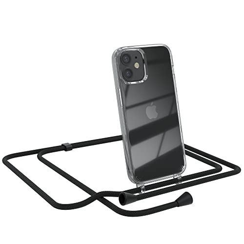 EAZY CASE Handykette kompatibel mit iPhone 12 Mini Handyhülle mit Umhängeband, Handykordel mit Schutzhülle, Silikonhülle, Hülle, Stylische Kette für Smartphone, Schwarz - Clips Schwarz von EAZY CASE