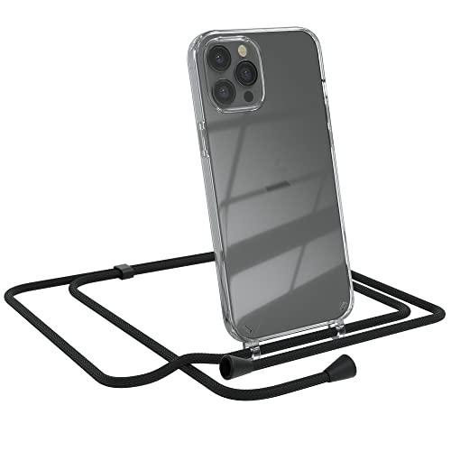 EAZY CASE Handykette kompatibel mit iPhone 12 Pro Max Handyhülle mit Umhängeband, Handykordel mit Schutzhülle, Silikonhülle, Hülle mit Band, Kette mit Hülle für Smartphone, Schwarz - Clips Schwarz von EAZY CASE