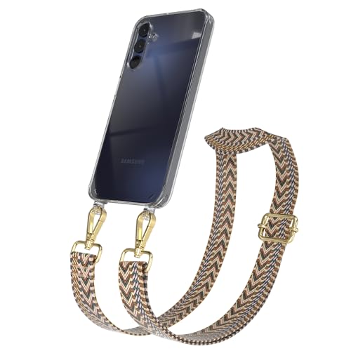 EAZY CASE - Handykette mit verstellbarem Trageriemen kompatibel mit Samsung Galaxy A15 - Taschengurt mit transparenter Handyhülle für Galaxy A15 Hülle dünner Schulterriemen in Braun Gold von EAZY CASE