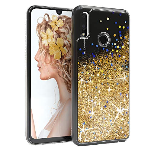 EAZY CASE Hülle kompatibel mit Huawei P Smart (2019) Schutzhülle mit Flüssig-Glitzer, Handyhülle, Schutzhülle, Back Cover mit Glitter Flüssigkeit, TPU/Silikon, Transparent/Durchsichtig, Gold von EAZY CASE