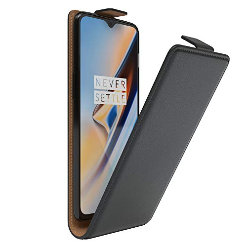 EAZY CASE Hülle kompatibel mit OnePlus 6T Flip Cover zum Aufklappen, Handyhülle aufklappbar, Schutzhülle, Flipcover, Flipcase, Flipstyle Case vertikal klappbar, aus Kunstleder, Schwarz von EAZY CASE