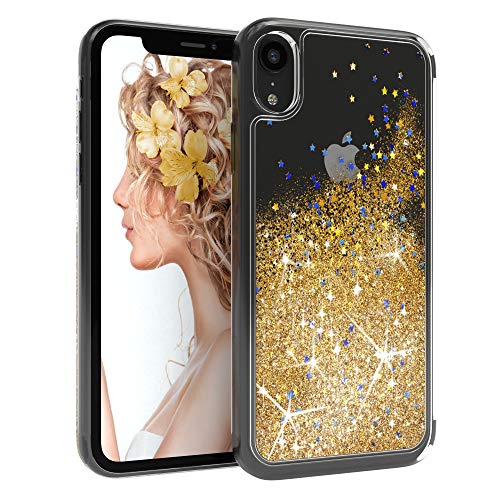 EAZY CASE Hülle kompatibel mit iPhone XR Schutzhülle mit Flüssig-Glitzer, Handyhülle, Schutzhülle, Back Cover mit Glitter Flüssigkeit, aus TPU/Silikon, Transparent/Durchsichtig, Gold von EAZY CASE