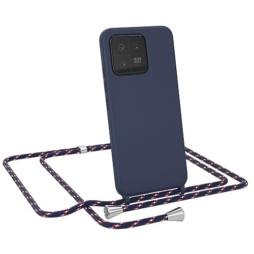 EAZY CASE - Hülle mit Kette - kompatibel mit Xiaomi 13 Schutzhülle Kordel zum Umhängen,Umhängen Necklace, TPU Silikon Case, Blau mit Band Navy Camouflage Verschluss Silber von EAZY CASE