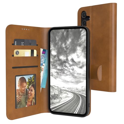 EAZY CASE - Klapphülle für Samsung Galaxy A35 Hülle klappbar mit Kameraschutz Schutzhülle Magnetverschluss Ständer Kunstleder Klapptasche mit Kartenfach Sichtfenster für Foto Handyhülle Hell Braun von EAZY CASE