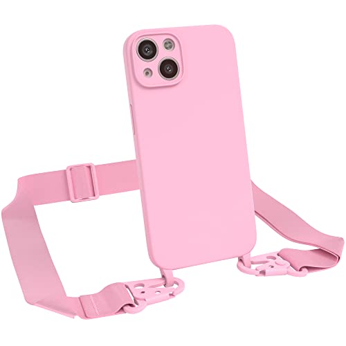 EAZY CASE Premium Silikon 2 in 1 Handykette kompatibel mit iPhone 13 Handyhülle mit Umhängeband, Handykordel mit Silikonhülle, Hülle mit Band, Kette für Smartphone, Pink von EAZY CASE